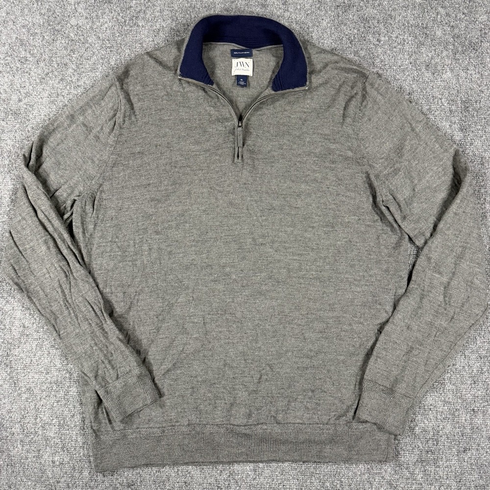 John W Nordstrom Merino Wool Sweater Mens XL Gray 1/4 Zip Pullover Preppy Knit
